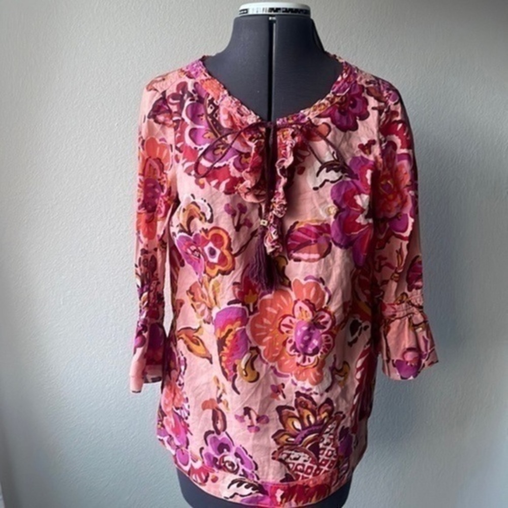 Tory Burch top 100% cotton peach floral size 6